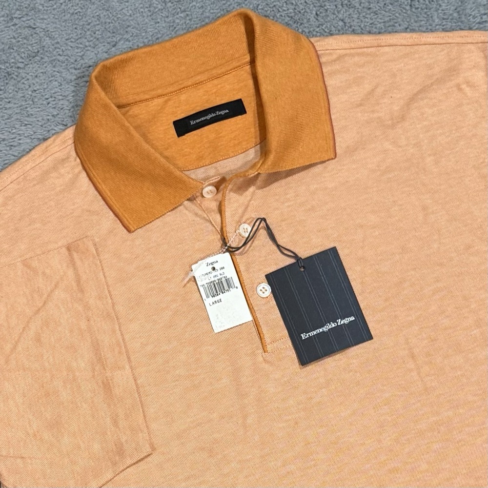 Ermenegildo Zegna Polo Shirt Men's L Light Orange Solid Cotton Knit Short Sleeve